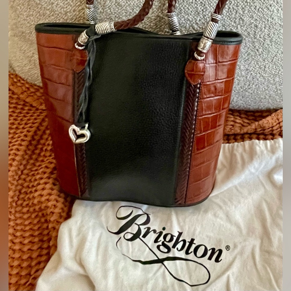 Brighton Black and Brown Croc-Embossed Shoulder Bag